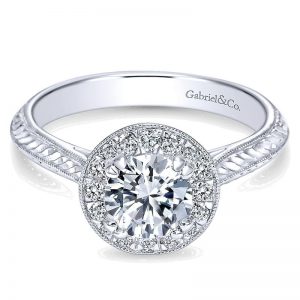 14K White Gold Diamond Halo 14K White Gold Engagement Ring ER8709W44Jj