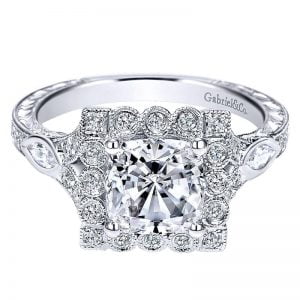 14k White Gold Diamond Halo Engagement Ring ER8837W44JJ