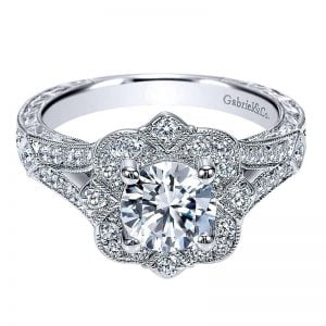 14k White Gold Diamond Halo Engagement Ring ER8839W44JJ
