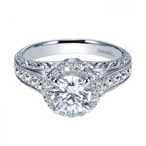 14k White Gold Diamond Halo Engagement Ring ER8878W44JJ