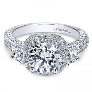 14K White Gold Diamond Halo 14K White Gold Engagement Ring ER8918W44Jj