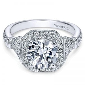 14K White Gold Diamond Halo 14K White Gold Engagement Ring ER8985W44Jj