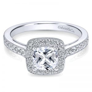 14K White Gold Diamond Halo With Channel Setting 14K White Gold Engagement Ring ER7527W44Jj