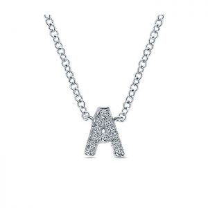 14k White Gold Diamond Initial A Pave Necklace NK4577A-W45JJ