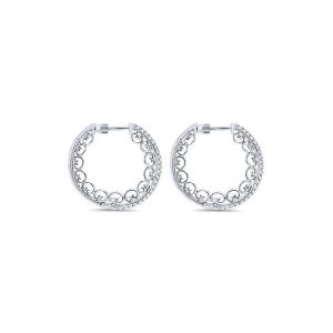 14k White Gold Diamond Intricate Hoop Earrings EG12051W45JJ