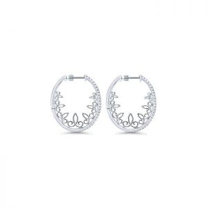 14k White Gold Diamond Intricate Hoop Earrings EG12074W45JJ