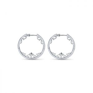14k White Gold Diamond Intricate Hoop Earrings EG12078W45JJ