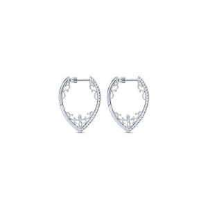 14k White Gold Diamond Intricate Hoop Earrings EG12079W45JJ