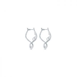14k White Gold Diamond Intricate Hoop Earrings EG12085W45JJ
