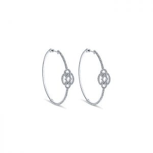14k White Gold Diamond Intricate Hoop Earrings EG12604W45JJ