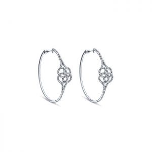14k White Gold Diamond Intricate Hoop Earrings EG12609W45JJ