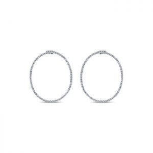 14k White Gold Diamond Intricate Hoop Earrings EG12902W45JJ