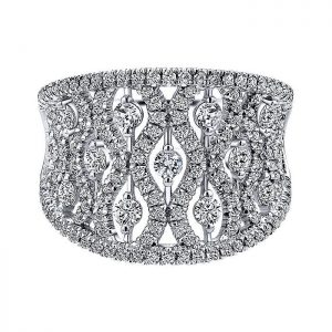 14k White Gold Diamond Intricate Wide Pave Band Ladies' Ring LR50661W45JJ