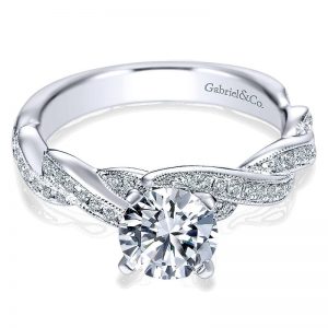 14K White Gold Diamond Milgrain Pave Criss Cross 14K White Gold Engagement Ring ER6138W44Jj