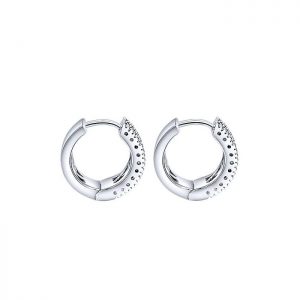 14k White Gold Diamond Multi Color Stones Huggie Earrings EG9604W45MC