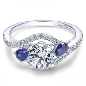 14K White Gold Diamond Pave and SApphire Bypass 14K White Gold Engagement Ring ER5331W44SA