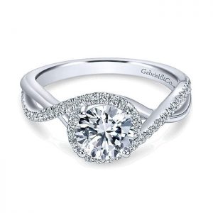 14K White Gold Diamond Pave Criss Cross 14K White Gold Engagement Ring ER7804W44Jj