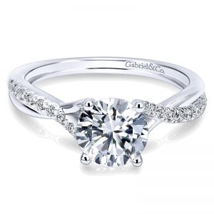 14K White Gold Diamond Pave Criss Cross With Cathedral Setting 14K White Gold Engagement Ring ER11794R3W44JJ