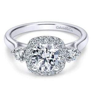 14K White Gold Diamond Pave Halo and Side Stone Setting 14K White Gold Engagement Ring ER7510W44Jj