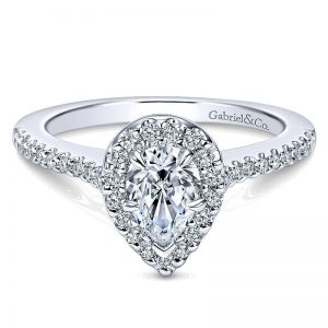 14K White Gold Diamond Pave Pear Shape Halo 14K White Gold Engagement Ring ER5828W44Jj