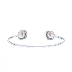 14k White Gold Diamond Pearl Bangle BG3878W45PL