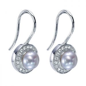 14k White Gold Diamond Pearl Drop Earrings EG11040W45PL
