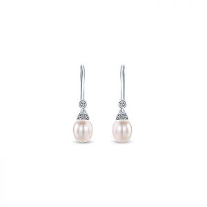 14k White Gold Diamond Pearl Drop Earrings EG11048W45PL