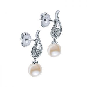 14k White Gold Diamond Pearl Drop Earrings EG12177W45PL