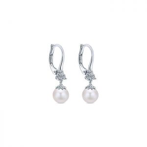 14k White Gold Diamond Pearl Drop Earrings EG12322W45PL