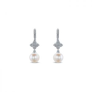 14k White Gold Diamond Pearl Drop Earrings EG12330W45PL