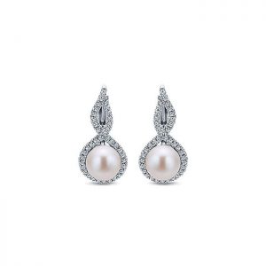 14k White Gold Diamond Pearl Drop Earrings EG12596W45PL