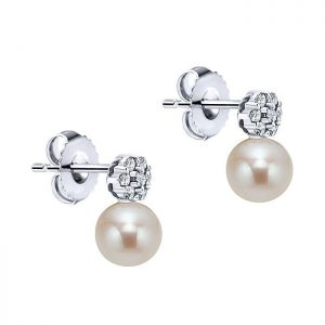 14k White Gold Diamond Pearl Drop Earrings EG656W45PL
