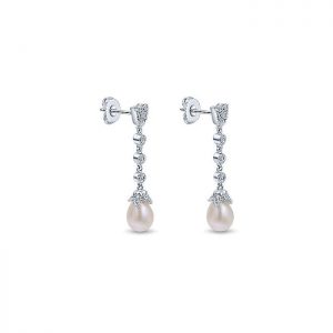 14k White Gold Diamond Pearl Drop Earrings EG9727W45PL