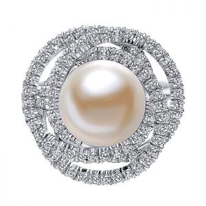 14k White Gold Diamond Pearl Fashion Ladies' Ring LR50781W45PL