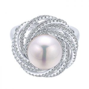14k White Gold Diamond Pearl Fashion Ladies' Ring LR50785W45PL
