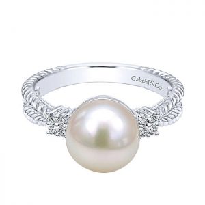 14k White Gold Diamond Pearl Fashion Ladies' Ring LR5724W45PL