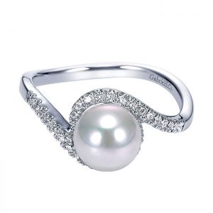 14k White Gold Diamond Pearl Fashion Ladies' Ring LR6082W45PL