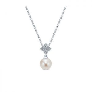 14k White Gold Diamond Pearl Fashion Necklace NK4511W45PL