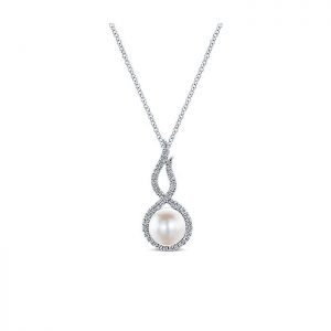 14k White Gold Diamond Pearl Fashion Necklace NK4868W45PL