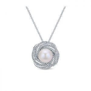 14k White Gold Diamond Pearl Fashion Necklace NK5091W45PL