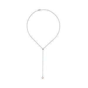 14k White Gold Diamond Pearl Y Knots Necklace NK5395W45PL