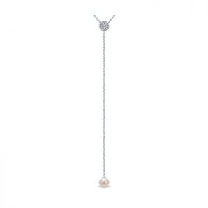 14k White Gold Diamond Pearl Y Knots Necklace NK5396W45PL