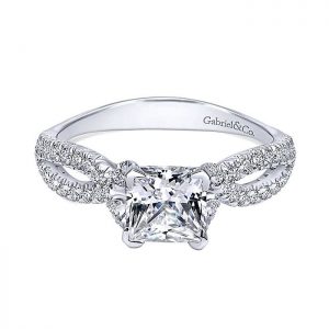14K White Gold Diamond Princess Cut Criss Cross 14K White Gold Engagement Ring ER11887S4W44Jj