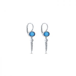 14k White Gold Diamond Rock Crystal & Turquoise Drop Earrings EG12665W45XT
