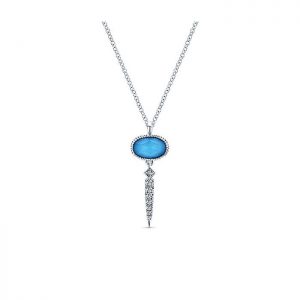 14k White Gold Diamond Rock Crystal&turquoise Fashion Necklace NK4964W45XT