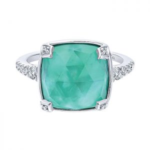 14k White Gold Diamond Rock Crystal & White Mother Pearl & Green Onyx Fashion Ladies' Ring LR50973W45MG