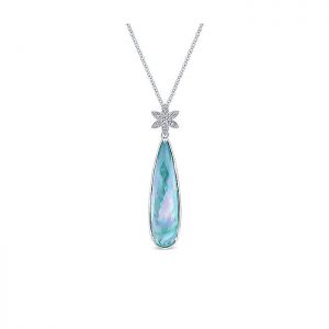 14k White Gold Diamond Rock Crystal & White Mother Pearl & Green Onyx Fashion Necklace NK5302W45MG