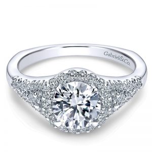 14K White Gold Diamond Round Pave Halo 14K White Gold Engagement Ring ER4179W44Jj