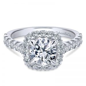 14K White Gold Diamond Shared Prong Halo 14K White Gold Engagement Ring ER10288W44Jj