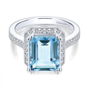 14k White Gold Diamond Sky Blue Topaz Fashion Ladies' Ring LR5209W44LB